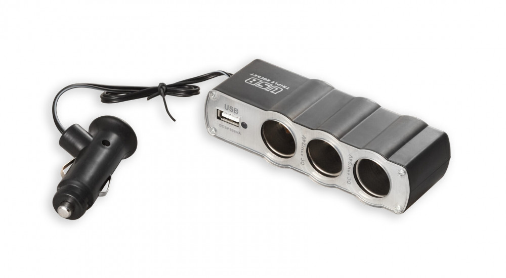 Разветвитель прикуривателя 3 гнезда + 1 usb-порт